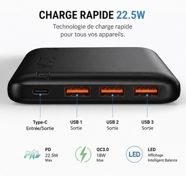 Ne tombe plus jamais en panne 🔋 | Power Bank hoco 10000mAh charge rapide 22.5W